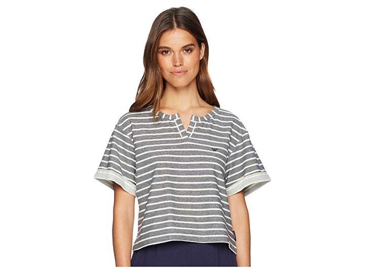 Emporio Armani Pinstripped Terry Sweater (blue Pale Cream) Women's Sweater