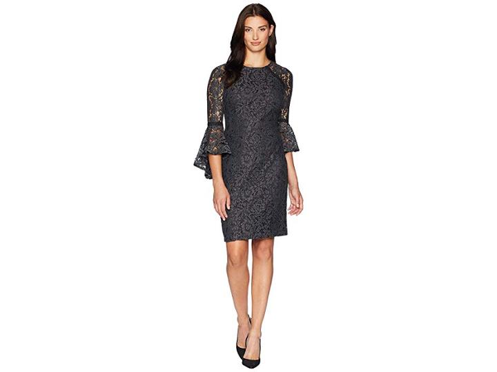 Calvin Klein Bell Sleeve Lace Dress Cd8l12tu (gunmetal) Women's Dress