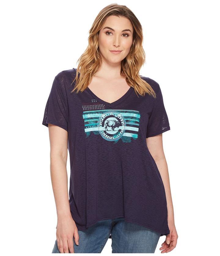 Roper Plus Size 1563 Rayon Jersey V-neck Top (blue) Women's Clothing