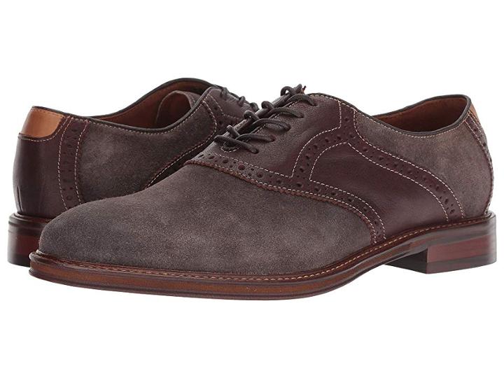 Johnston & Murphy Warner Saddle (dark Gray Water-resistant Suede/mahogany Full Grain) Men's Plain Toe Shoes