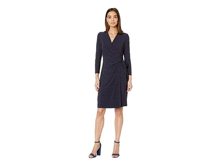 Anne Klein Printed Faux Wrap Dress (anne Black/gauguin/combo) Women's Clothing