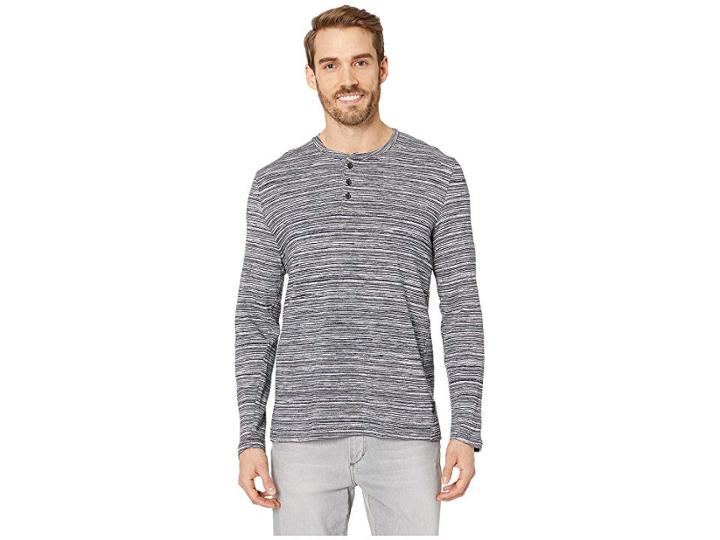 Kenneth Cole New York Long Sleeve Space Dye Three-button Henley (indigo Heather) Men's T Shirt