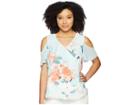Calvin Klein Printed Cold Shoulder W/ Ruffle (seaspray Multi) Women's Blouse