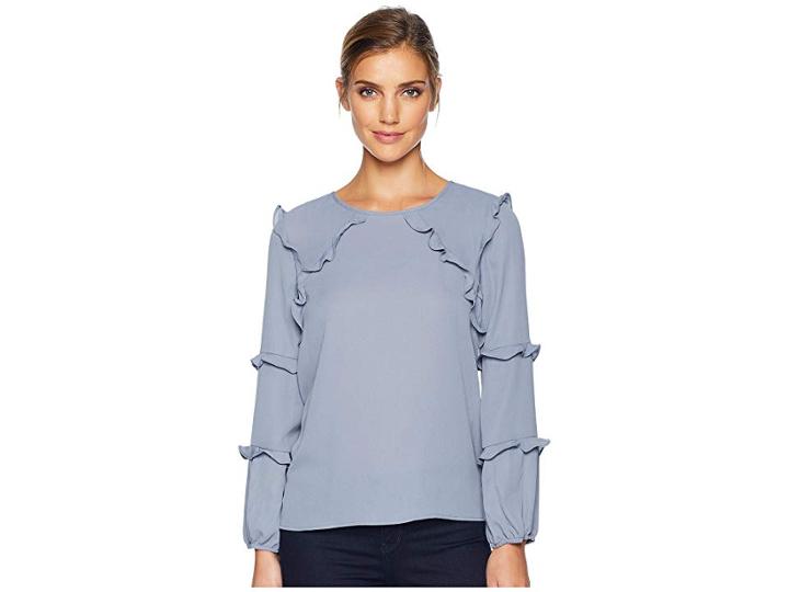 Cece Long Sleeve Tiered Ruffle Blouse (blue Chintz) Women's Blouse