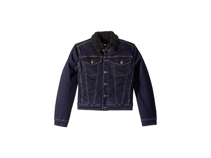 Hudson Kids Denim Jacket With Sherpa Collar Lining (big Kids) (sanded Black) Boy's Coat
