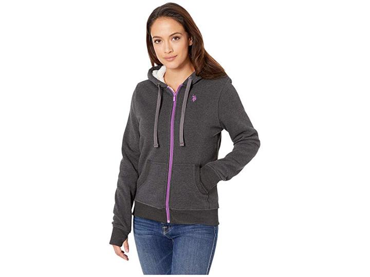 U.s. Polo Assn. Fleece Zip-up Hoodie (grey) Women's Coat