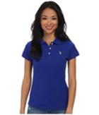 U.s. Polo Assn. Solid Small Pony Polo (blue/green) Women's Short Sleeve Pullover