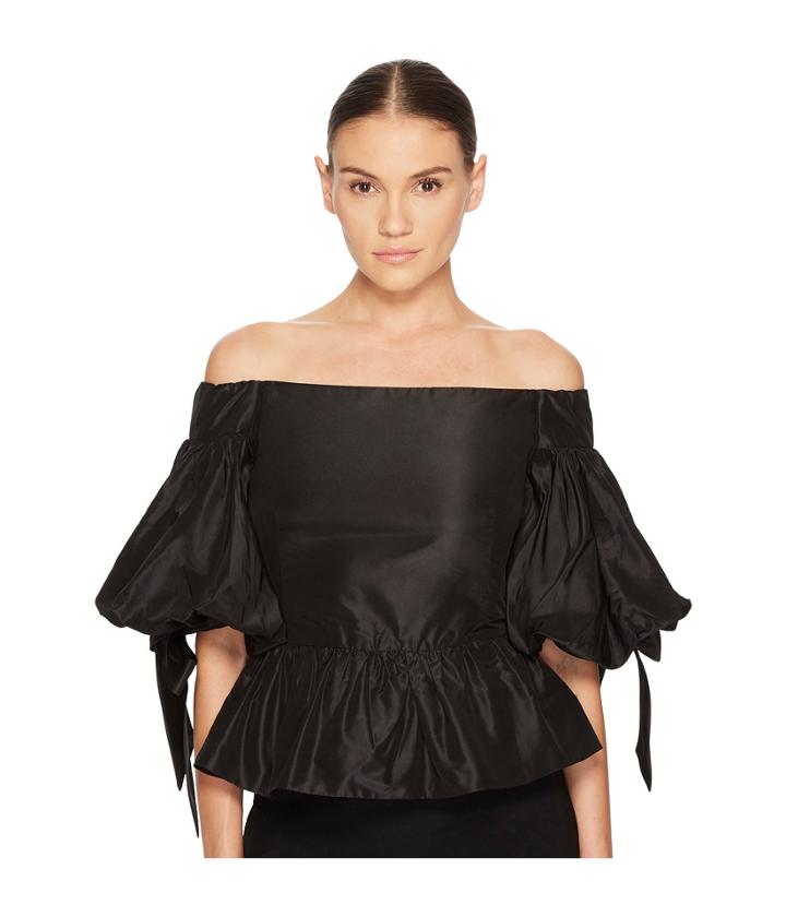 Marchesa Solid Off The Shoulder Peplum Top In Taffeta (black) Women's Dress