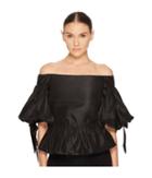 Marchesa Solid Off The Shoulder Peplum Top In Taffeta (black) Women's Dress
