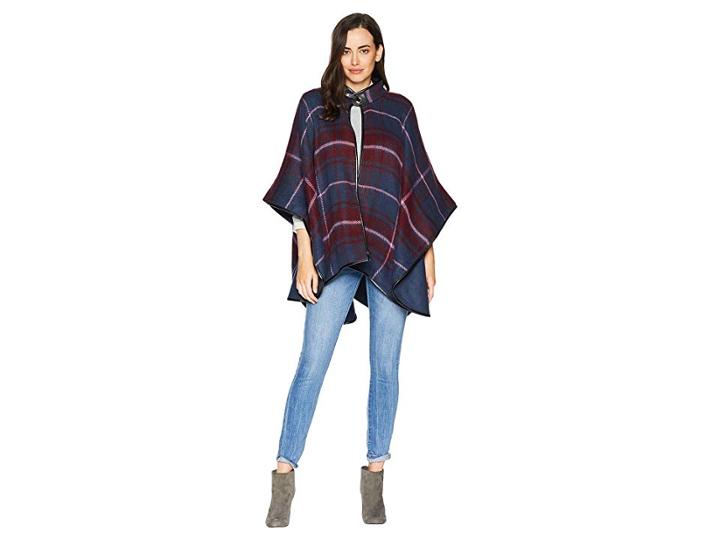 Collection Xiix Windowpane Plaid Cape (bordeaux) Women's Clothing