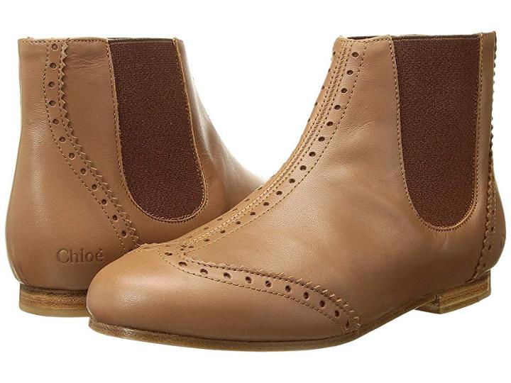 Chloe Kids Calf Leather Ankle Boots With Leather Yokes (little Kid) (noisette Brown) Girl's Shoes