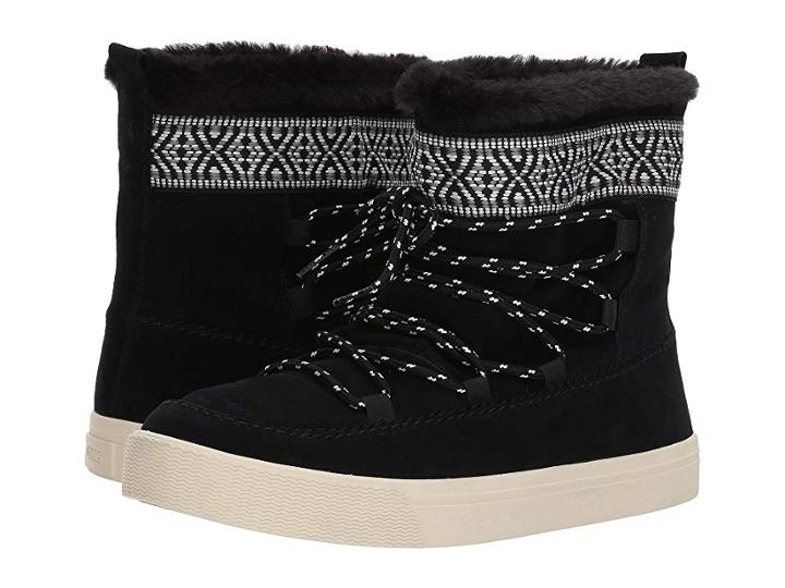 Toms Alpine Water-resistant Boot (black Waterproof Suede/tribal Webbing) Women's Pull-on Boots
