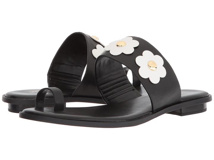 Michael Michael Kors Sonya Flat Sandal (black/optic White Vachetta/cut Out Flower) Women's Sandals