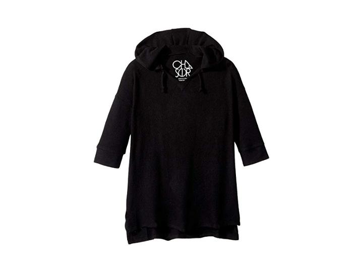 Chaser Kids Super Soft Love Knit Split Side 3/4 Sleeve Pullover Hoodie (little Kids/big Kids) (true Black) Girl's Sweatshirt