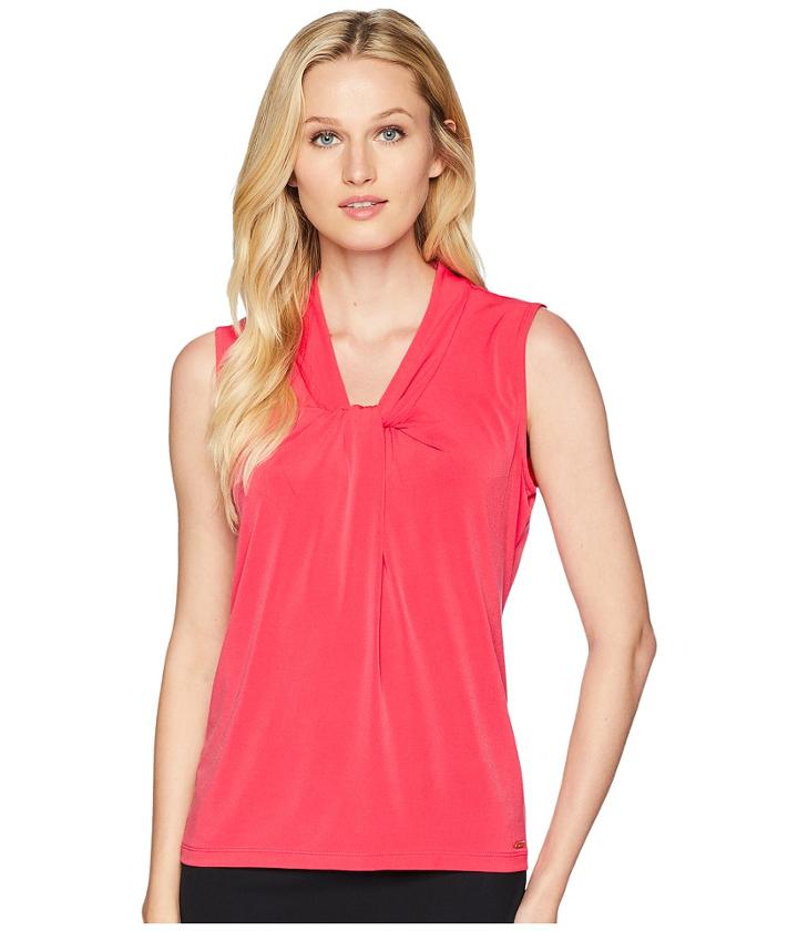 Calvin Klein Solid Knot Neck Sleeveless Top (watermelon) Women's Clothing