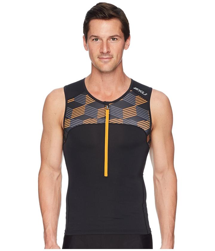 2xu Active Tri Singlet (black/retro Flame Orange) Men's Clothing