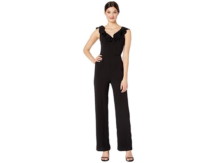 Wayf Anderson Ruffle Neck Jumpsuit (black) Women's Jumpsuit & Rompers One Piece