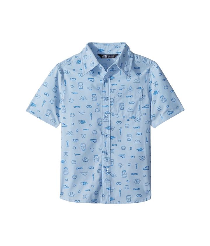 The North Face Kids Short Sleeve Pursuit Top (little Kids/big Kids) (pale Blue Camp Essentials Print/turkish Sea) Boy's Short Sleeve Button Up