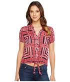 Lucky Brand Tie Front Top (red Multi) Women's Sleeveless