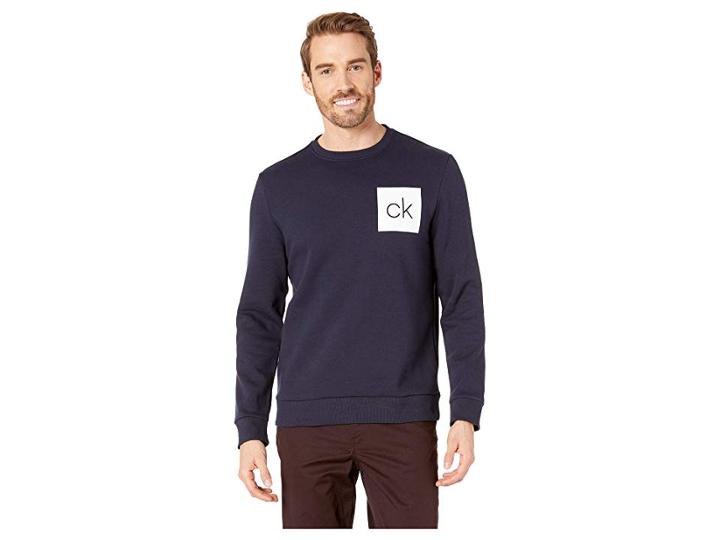 Calvin Klein The Soft Touch Fleece Long Sleeve Crew Neck Printed Version (sky Captain) Men's Clothing