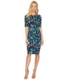 Ellen Tracy Printed Ponte Dress (plum Multi) Women's Dress