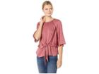 Vince Camuto Bell Sleeve Tie Front Keyhole Hammer Satin Blouse (berry Creme) Women's Blouse