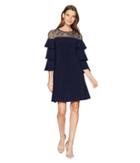 Gabby Skye Embroidered Mesh Ruffle Sleeve (navy/multi) Women's Dress