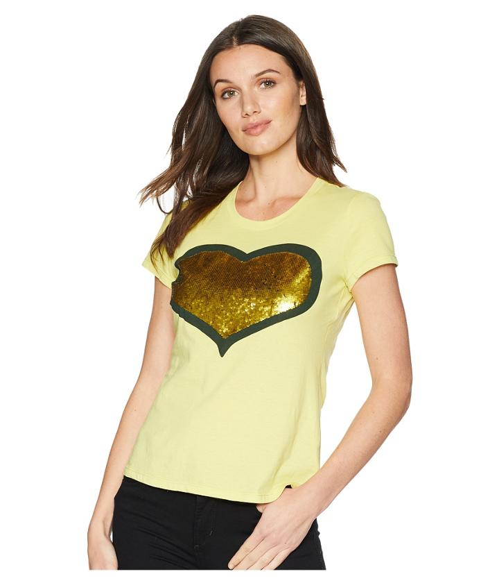 Romeo & Juliet Couture Sequin Heart T-shirt (yellow) Women's T Shirt