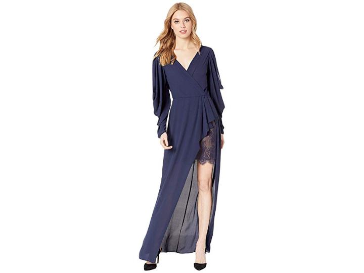 Bcbgmaxazria Koko Draped-sleeve Gown (dark Navy) Women's Dress