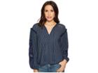 Lucky Brand Cut Out Stripe Peasant Top (blue Multi) Women's Clothing