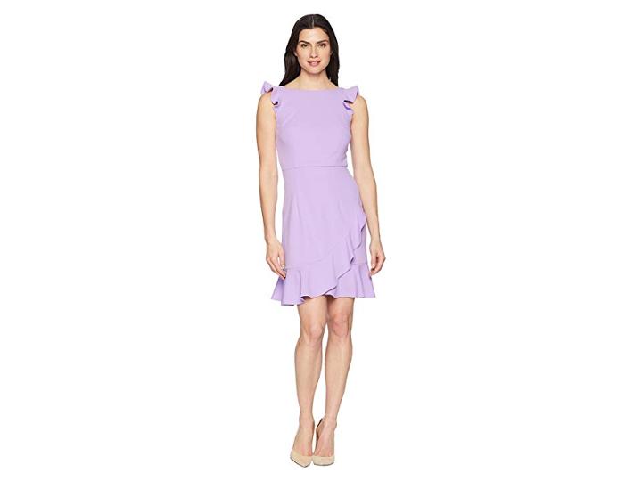Donna Morgan Crepe Dress With Ruffle Skirt (lavender) Women's Dress