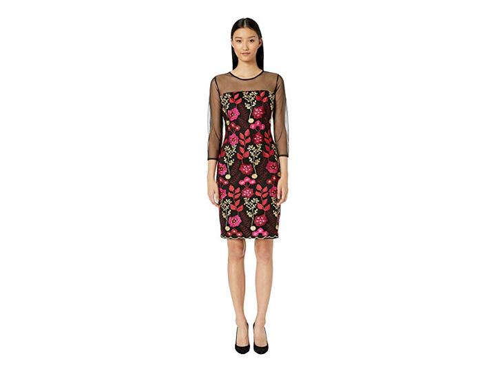 Alexia Admor Embroidered Sheath Dress W/ Illusion Sleeves (black) Women's Dress