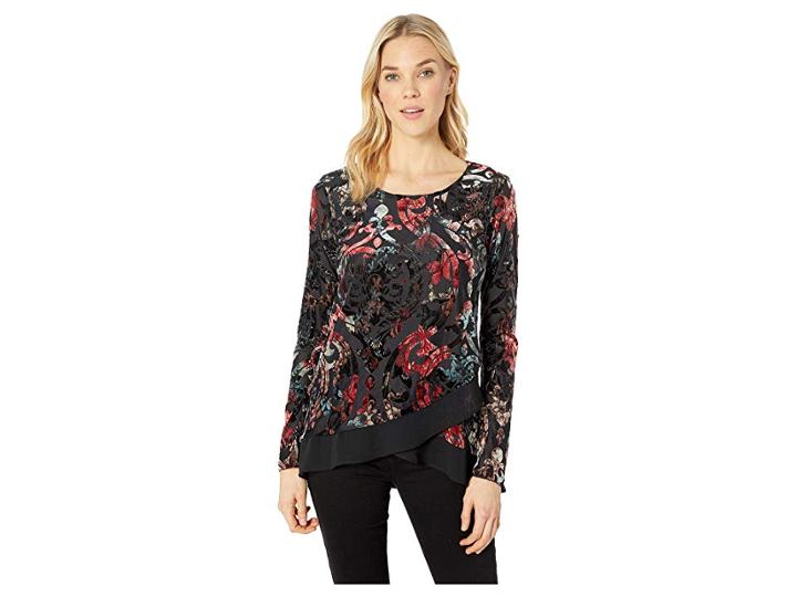 Karen Kane Sheer Hem Velvet Burnout Top (black) Women's Clothing