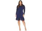 Michael Michael Kors Plus Size Fabric Mix Long Sleeve Dress (true Navy) Women's Dress