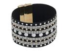 Guess Wide Faux Leather Studded Cuff With Rhinestone Accents Bracelet (gold/crystal/jet/silver) Bracelet