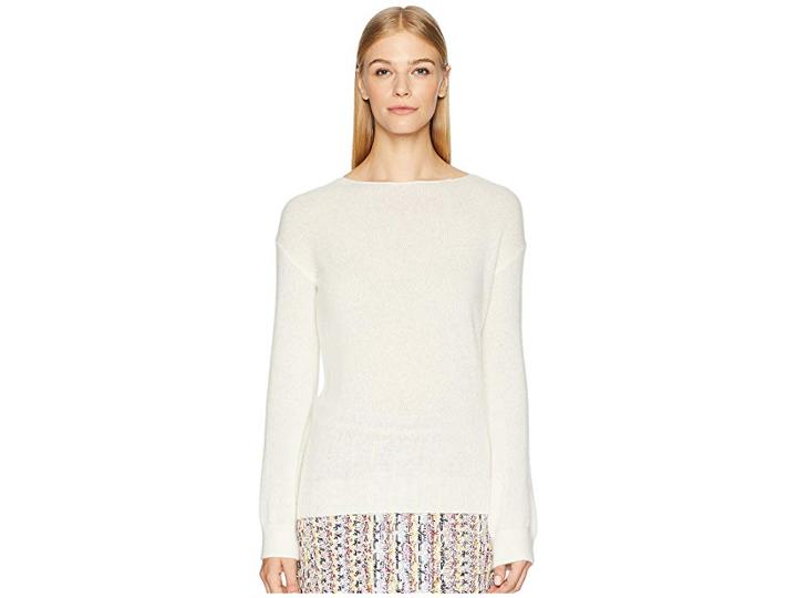 Adam Lippes Brushed Cashmere Boat Neck Sweater W/ Tie Back (ivory) Women's Sweater