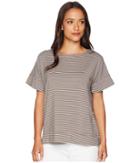 Fresh Produce Pinstripe Riley Top (portobello Brown) Women's Short Sleeve Pullover