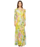 Boutique Moschino Flower Printed Creponne Maxi Dress (fantasy Print Yellow) Women's Dress