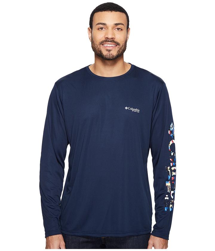 Columbia Terminal Tackle Pfg Long Sleeve Shirt (collegiate Navy/multi Marine Flags) Men's Long Sleeve Pullover