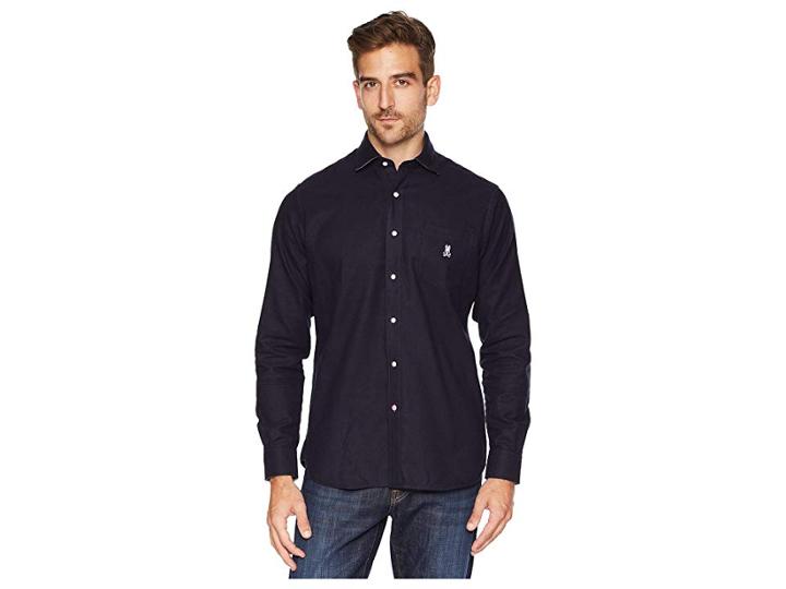 Psycho Bunny Long Sleeve Flannel Shirt (navy) Men's Clothing