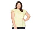 Lauren Ralph Lauren Plus Size Striped Cotton Flutter Sleeve T-shirt (mascarpone Cream/hampton Yellow) Women's T Shirt