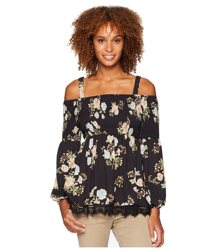 Eci Off-the-shoulder Strap Top (black/blush) Women's Clothing