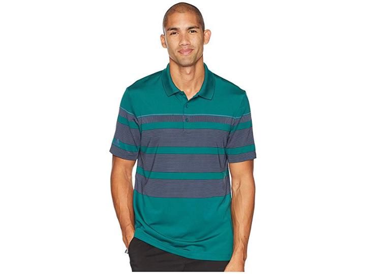 Adidas Golf Ultimate Engineered Stripe Polo (noble Green/raw Green/ash Silver) Men's Clothing