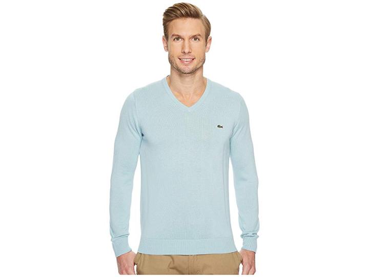 Lacoste V-neck Cotton Jersey Sweater (shower) Men's Sweater