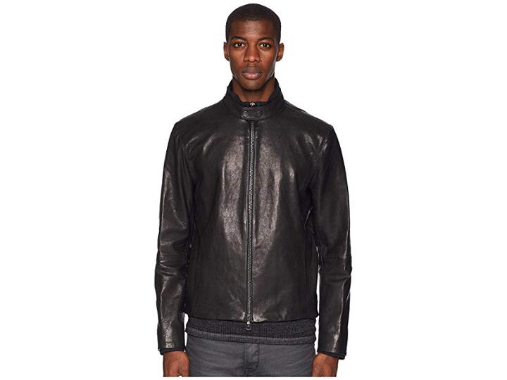 John Varvatos Collection Zip Front Jacket W/ Fabric Collar L577u3 (black) Men's Coat