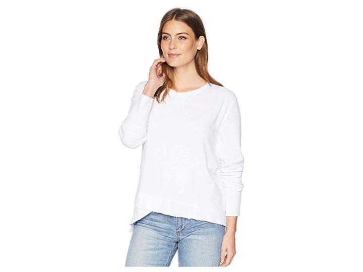 Dylan By True Grit Cotton Flat Back Slub Thermal Long Sleeve Crew With Crossover Hem (white) Women's Clothing