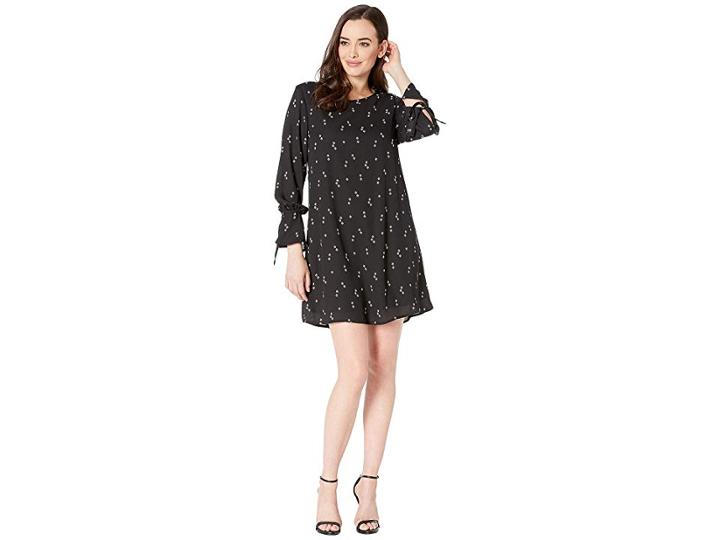 Bobeau Printed Shift Dress With Tie Sleeves (black/white) Women's Dress
