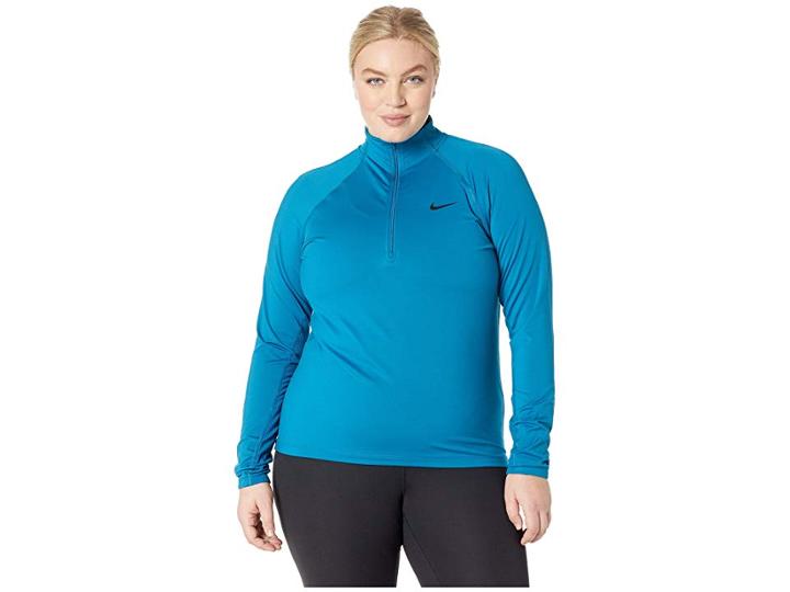 Nike Pro Long Sleeve Half-zip (size 1x-3x) (green Abyss/black) Women's Long Sleeve Pullover