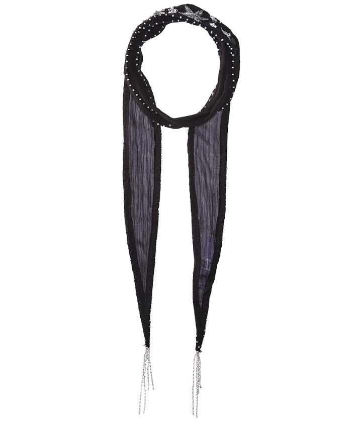 Bcbgeneration Floral In Shine Embroidered Skinny (black/silver) Scarves