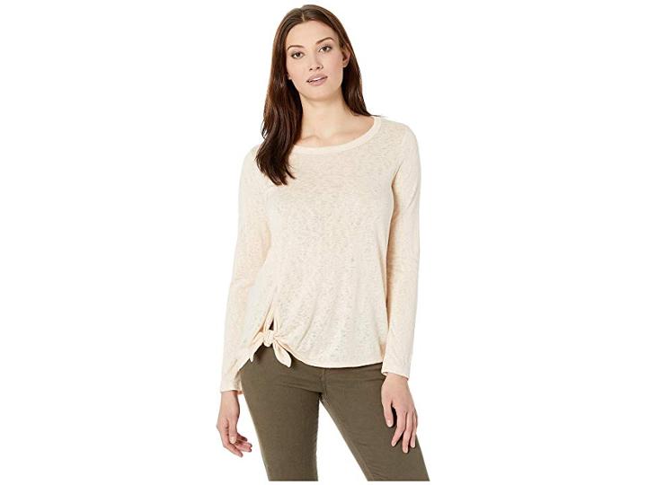 Bobeau Long Sleeve Side Tie Slub Top (peach Puree) Women's Blouse